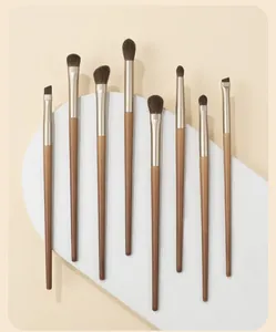 Professional 8-piece eye makeup brush set with natural wood handles for blending and shading