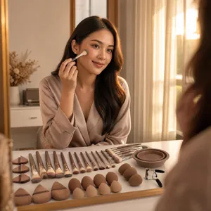 Kit de 50 pinceaux de maquillage professionnels et éponges de beauté tons terre