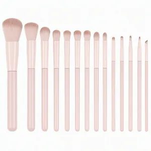 Professional 13-piece pink makeup brush set arranged against a clean white backdrop