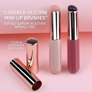 Mini tragbarer Silikon-Lippenpinsel mit roségoldener staubdichter Kappe für Make-up