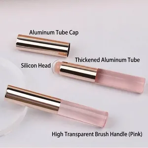 Professioneller Mini Silikon Lippenpinsel mit roségoldenem Aluminiumrohr und rosa Griffdesign