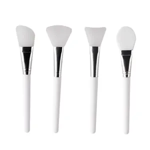 Set of 4 white handle silicone facial mask brushes with various applicator head shapes