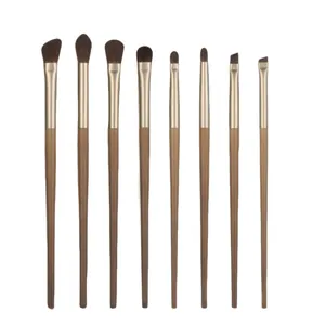 Professional 8-piece eye makeup brush set with wooden handles for eyeshadow and blending