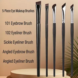 Set of 5 professional eye makeup brushes with angled and sickle-shaped heads for precision