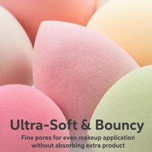 Macro detail showing fine pores of an ultra-soft and bouncy makeup sponge for even application.