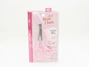 Professional pink mini eyebrow trimming scissors set with comb in original packaging
