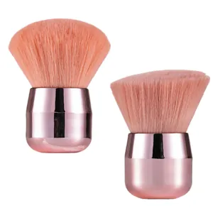 Professional pink mushroom head powder and blush brush set with rose gold handle