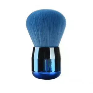 Brocha de maquillaje profesional azul con forma de hongo y cerdas sintéticas suaves