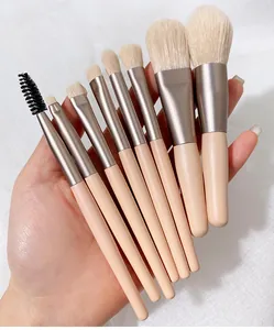Detailed view of 8pcs mini makeup brush set with soft bristles and elegant nude handles