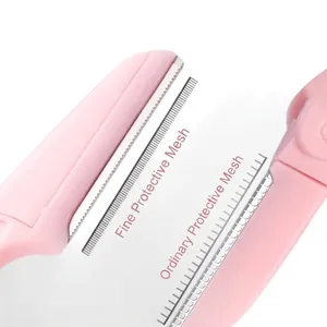 Juego de maquinillas para cejas rosas plegables con malla de microseguridad