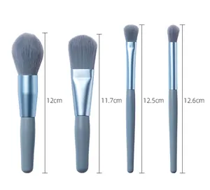 Detailed view of the 8pcs mini makeup brush set with total length measurements for each brush