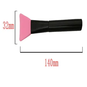Detailed dimension view of pink silicone face mask brush with black handle 140mm long