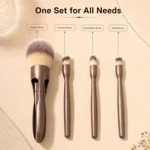 Vista dettagliata del set di pennelli da trucco magnetici 4-in-1 con etichette EN