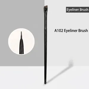 Detail showing the A102 angled eyeliner brush with a slim black handle and fine tip