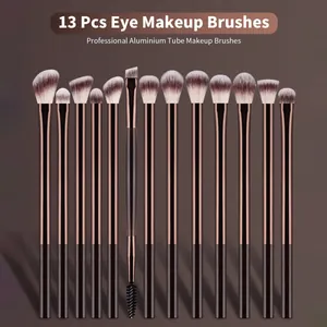 Professional 13-piece eye makeup brush set featuring aluminum tubes and rose gold finish