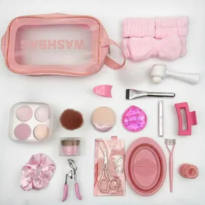 Professional Makeup Brush Sponge Cleaner Tool Collection With Travel Wash Bag Pink Beauty Kit For Face Eye Contouring