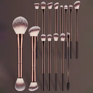 Professional double-ended makeup brush set featuring powder, blush, and eyeshadow tools.