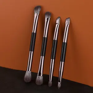Set de 4 pinceaux de maquillage portables à double embout avec embouts or rose pour les yeux