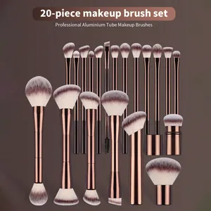 Professional 20-piece rose gold makeup brush set with aluminium tubes for makeup
