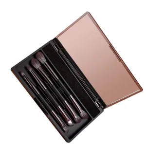 Kit de pinceaux de maquillage de voyage avec miroir et 4 pinceaux à double embout yeux