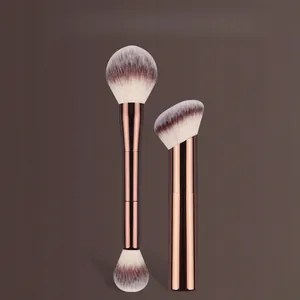 Professional rose gold double-ended makeup brush set for seamless powder and blush application