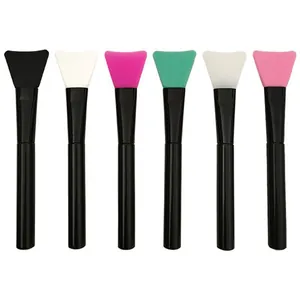 Professional set of six colorful silicone face mask brushes with sleek black handles for DIY beauty