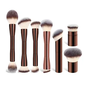 Professional 7-piece double-ended makeup brush set for powder and blush application.