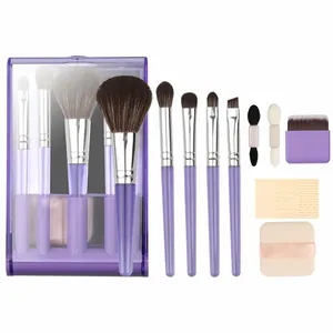 Professionelles 12-teiliges Make-up-Pinsel-Set mit lila Aufbewahrungsbox für unterwegs.