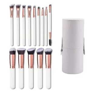 Set di 14 pennelli da trucco professionali con custodia bianca e dettagli in oro rosa