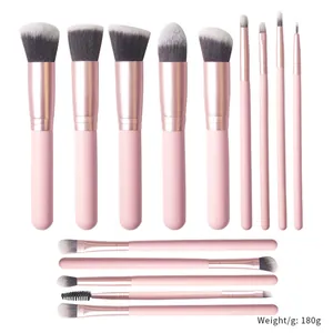 Set da 14 pennelli da trucco rosa professionali con ghiere in oro rosa per viso e occhi