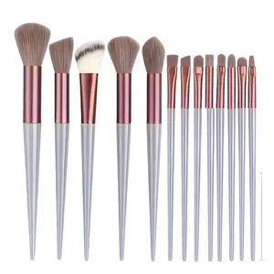 Set di 13 pennelli da trucco professionali con setole marroni e oro rosa