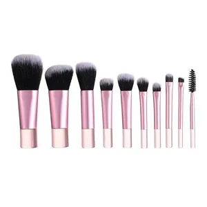 Professional 10-piece makeup brush set with pink handles and soft synthetic bristles