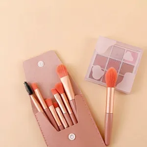 8Pcs Mini Makeup Brush Set Soft Synthetic Fiber Bristles For Eyeshadow Blush Powder Portable Travel Cosmetic Brushes With Pouch