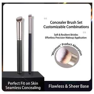 Pinceau Correcteur Biseauté Professionnel Pinceau Fond de Teint Pour Cernes Pinceau Maquillage Poils Synthétiques Virole Argentée Manche Noir