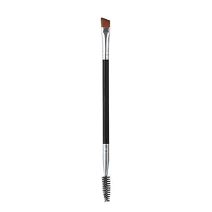 Dual-ended eyebrow brush with angled flat tip and spiral spoolie for makeup