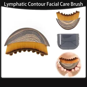 Cepillo facial para contorno linfático con textura de madera y tapa de protección
