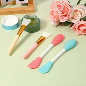 Dual-ended silicone facial mask brush and massage tool for skin care application
