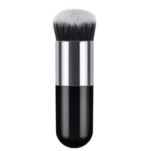 Portable chubby foundation makeup brush with dual-tone bristles and black handle