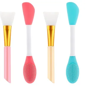 Double-headed silicone facial mask brushes for skin care application and facial cleansing