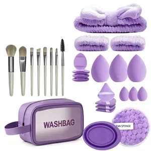 Juego de Brochas de Maquillaje de Fibra Sintética Plástico Con Bolsa de Lavado Esponja Huevo de Belleza Polvos de Base