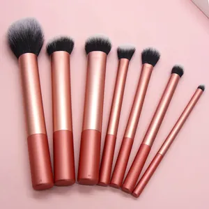 Professionele 7-delige roségouden make-up borstelset met zachte haartjes voor gezicht