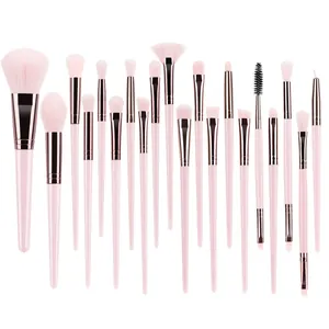 Kit de 20 pinceaux maquillage professionnels avec poils roses doux et ferrures or rose