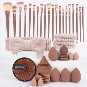Set professionale di 20 pennelli per il trucco con spugnette e fascia per capelli