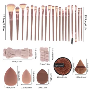 Dimensioni dettagliate del set trucco 40pz con pennelli, spugnette e fascia per capelli