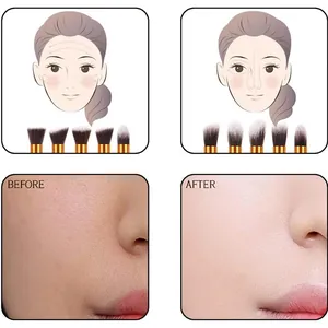 Makeup brush usage tutorial and skin effect comparison showing smooth finish