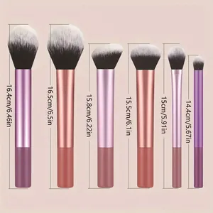 Gedetailleerde afmetingen voor 6 professionele make-up kwasten in cm en inch
