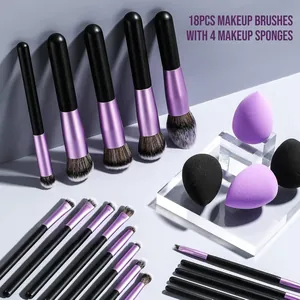 Set di Pennelli da Trucco Professionali Tubo in Alluminio Viola Setole in Fibra Sintetica Pennelli per Viso Ombretto Fard Cipria Fondotinta per Donna