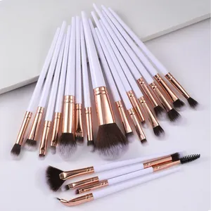 Kit complet de 20 pinceaux de maquillage professionnels avec manches blancs et or rose