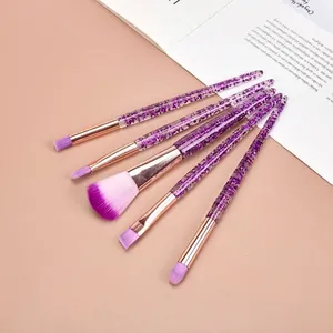 Elegante 5-delige make-up borstelset met paarse glitter kristallen handgreep en zachte haren