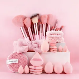 Set di 40 strumenti per il trucco rosa con pennelli, spugne e fasce